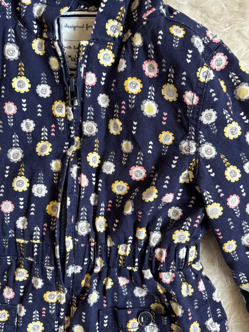 Gymboree Girls Navy Floral Hooded Zip Lightweight Jacket - Picture 4 of 4